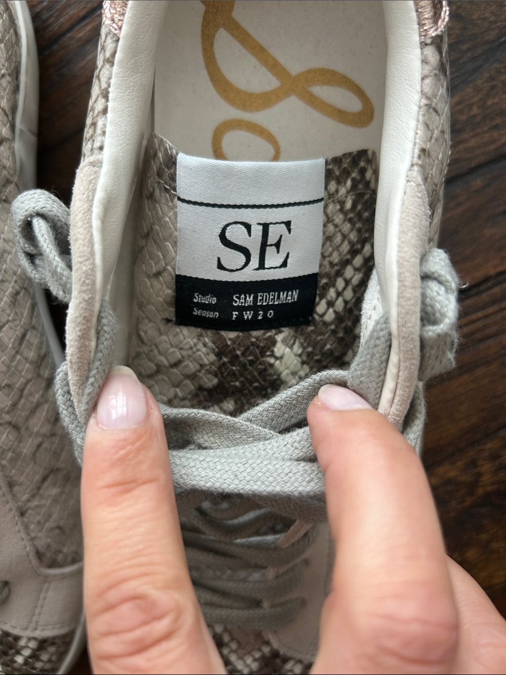 Sam Edelman Taupe Snake-Print Lace-Up Sneakers - Picture 2 of 4